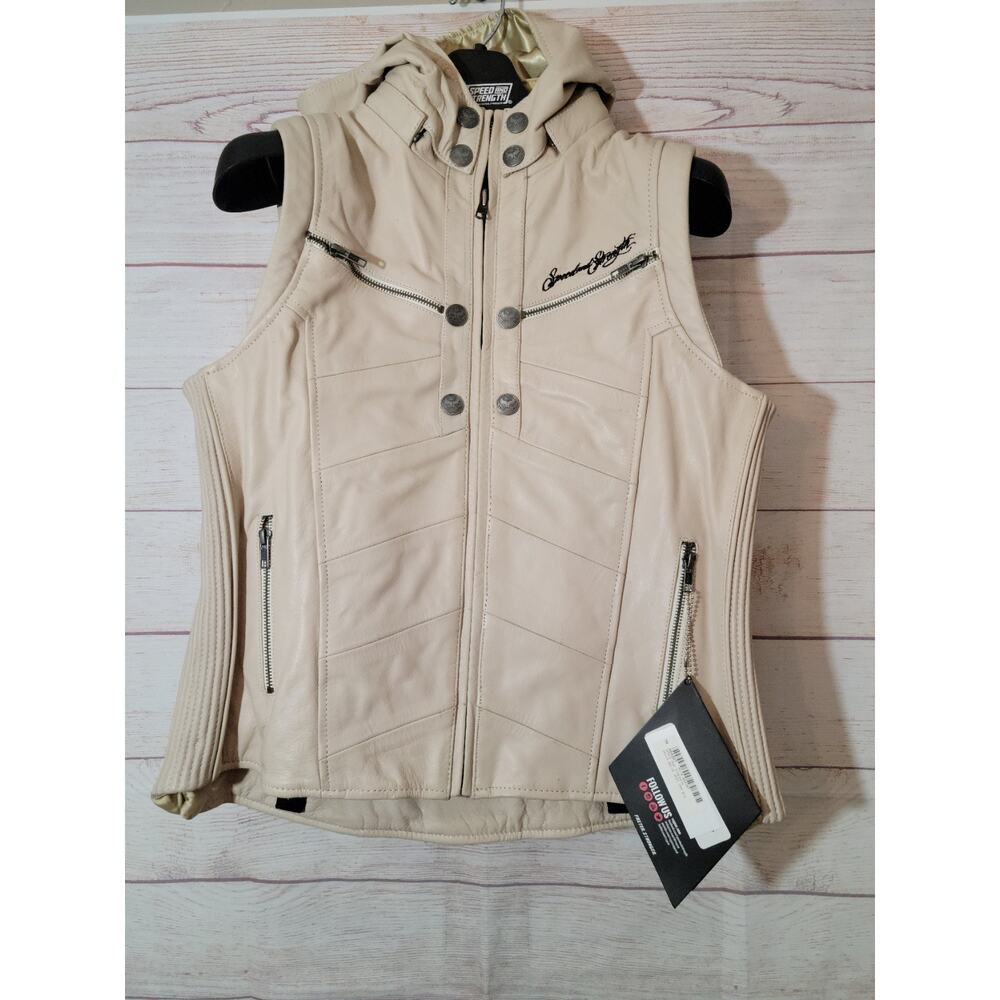SPEED & STRENGTH WOMEN'S HELL'S BELLES LEATHER VEST CREAM Size LG